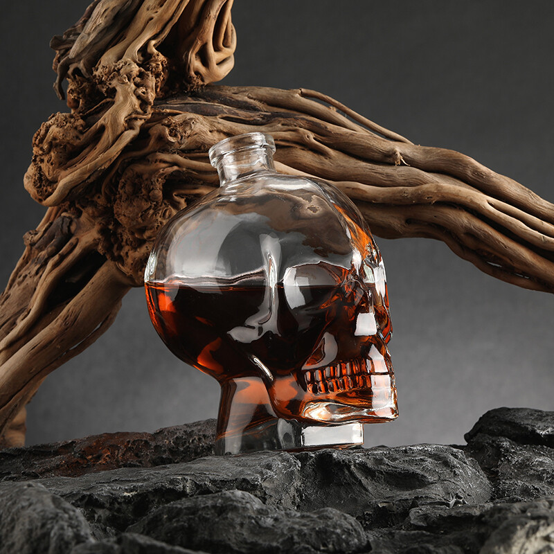 Crystal Skull Head Glass Wine Bottle