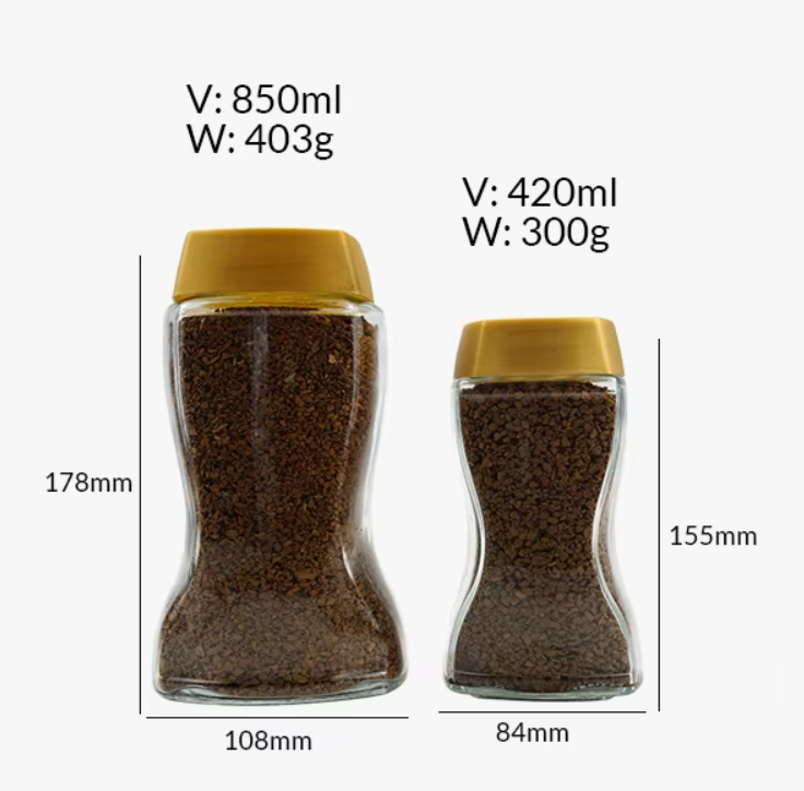 Luxury 420ml 850ml Glass Coffee Jars with Lids