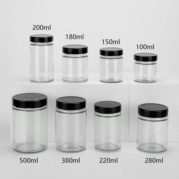 Custom square Honey glass Jar Container 100ml 180ml 380ml with Metal Lid