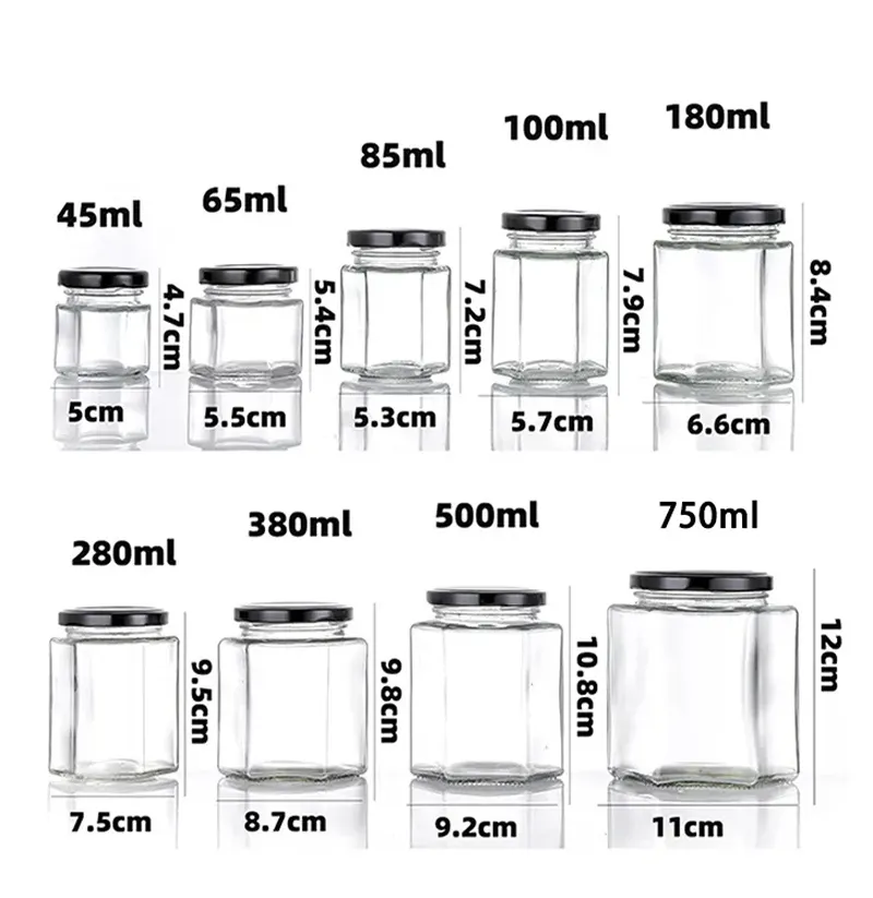Custom square Honey glass Jar Container 100ml 180ml 380ml with Metal Lid