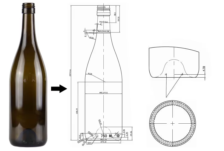 750ml Burgundy Wine Bottles