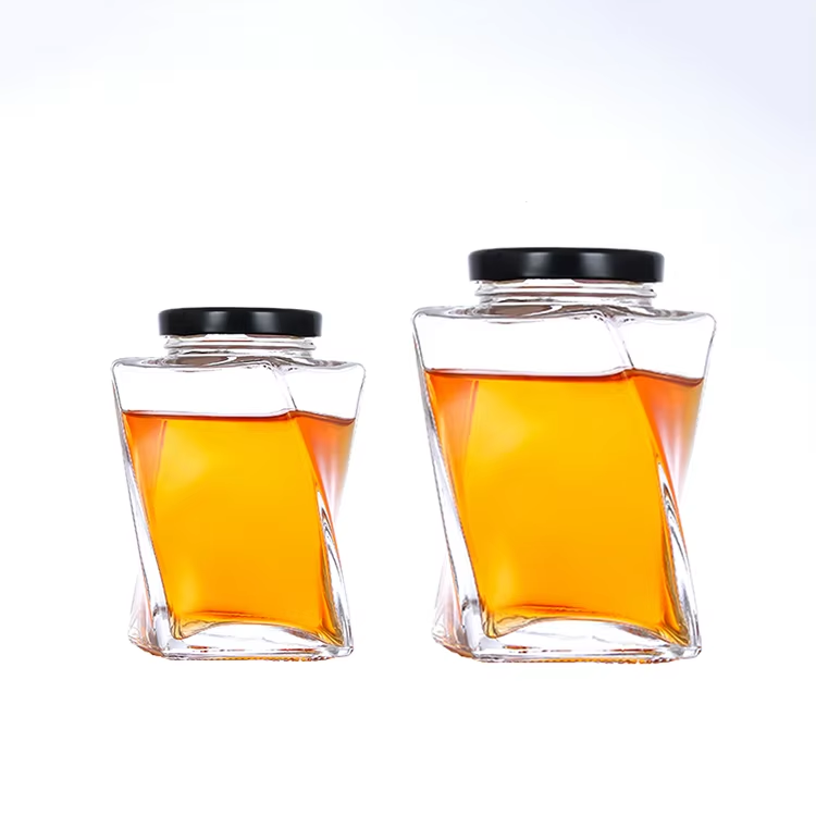 Design 150ml 360ml Honey Jam Twist Shape Glass Jar 