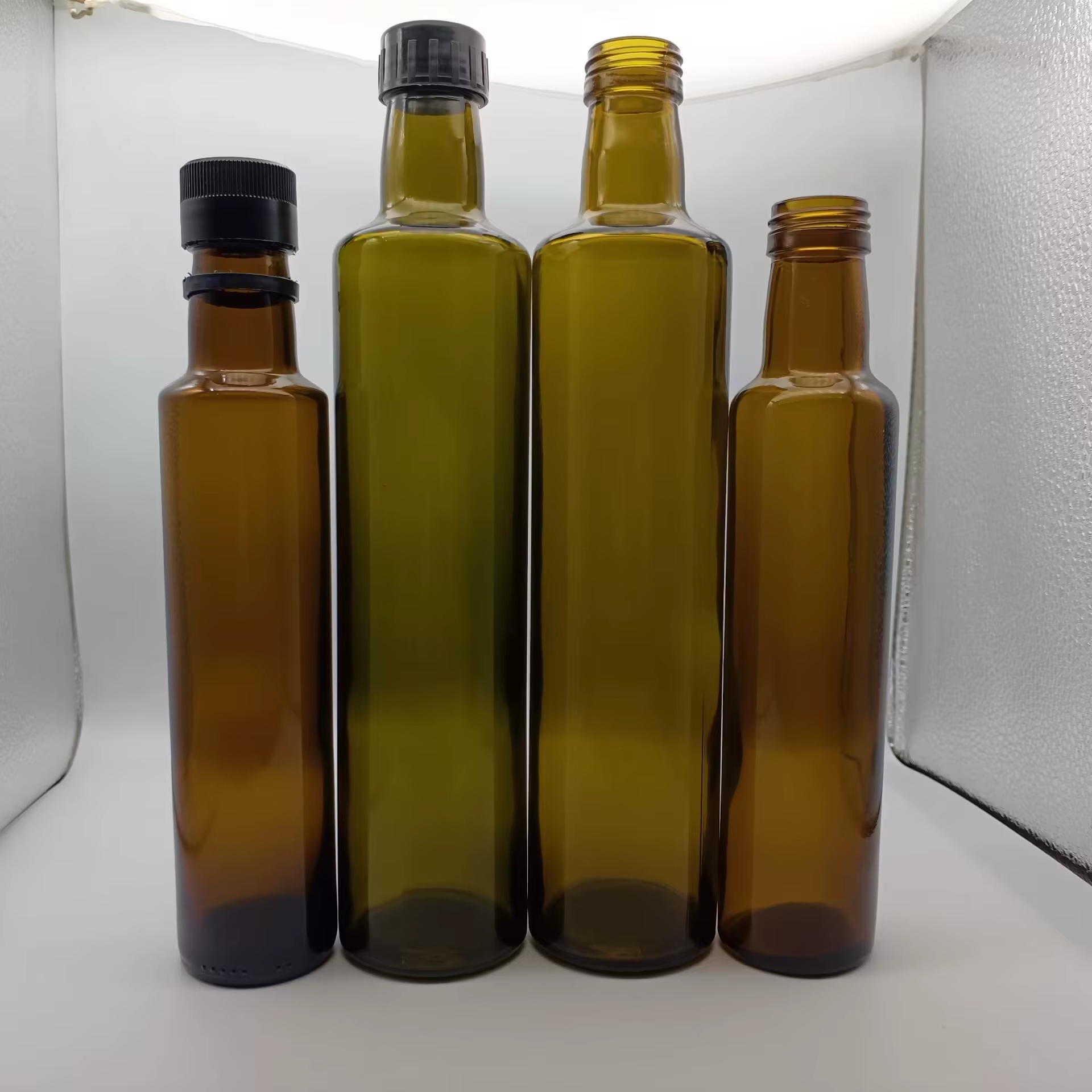 Round Green Amber clear Olive Oil Glass Bottle With 31.5*24mm Cap