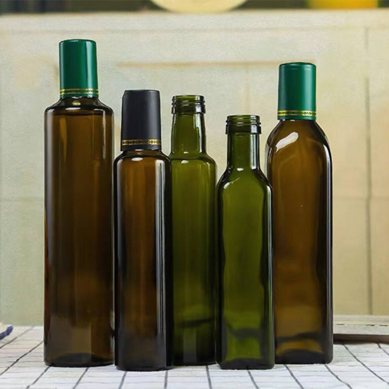 Amber Green Clear and brown olive oil glass bottle