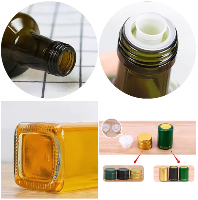Food Grade 250 ML Square Dark Amber Color Glass Olive Oil Bottle