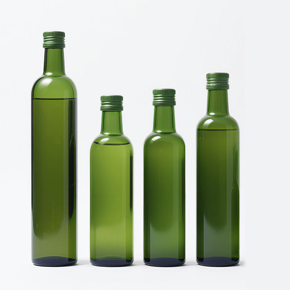 Square Green Olive Oil and Vinegar Glass Bottle