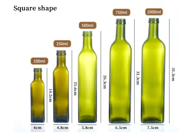 Amber Green Clear and brown olive oil glass bottle