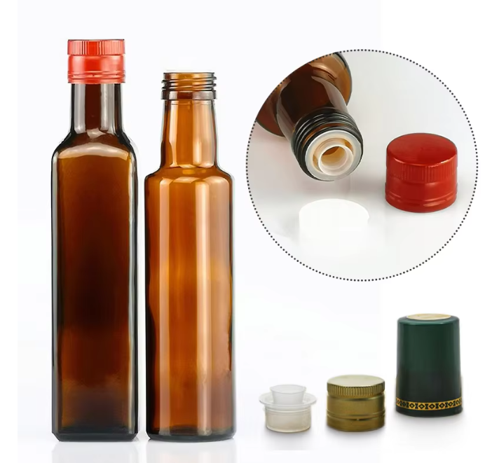 Square Green Olive Oil and Vinegar Glass Bottle