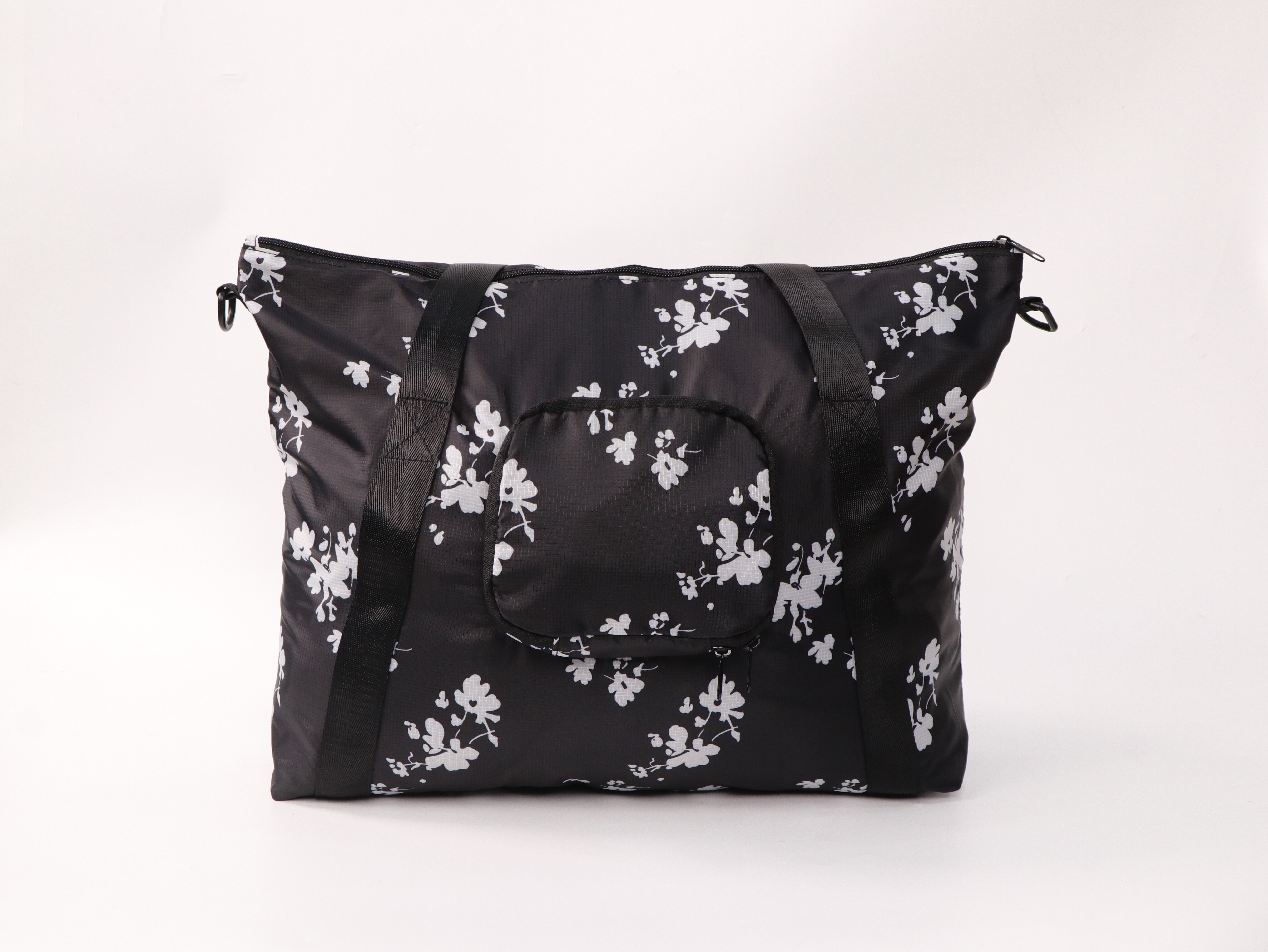 White floral black large capacity shopping bag