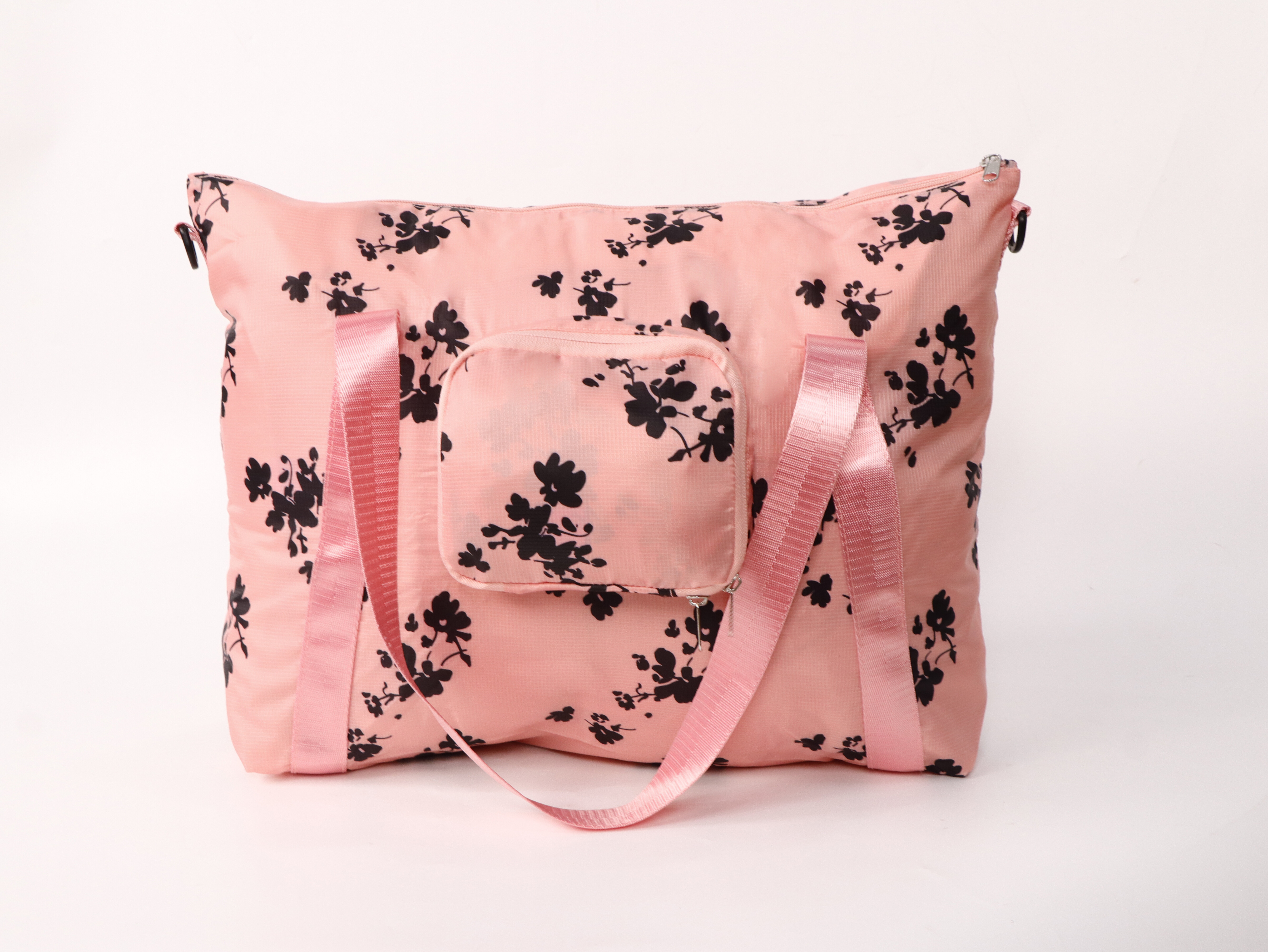 Black floral pink large capacity shopping bag