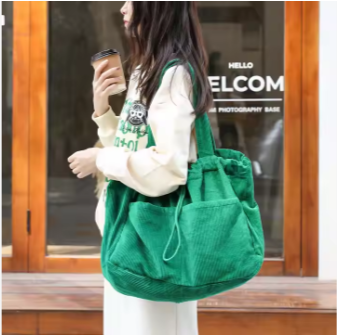 Big Capacity Portable Corduroy Canvas Tote Bag Women's Comfortable Shoulder Cloth Bag with Stylish Design