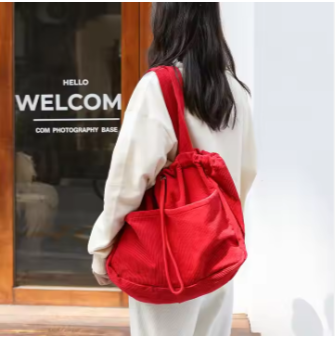 Big Capacity Portable Corduroy Canvas Tote Bag Women's Comfortable Shoulder Cloth Bag with Stylish Design