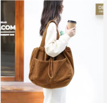 Big Capacity Portable Corduroy Canvas Tote Bag Women's Comfortable Shoulder Cloth Bag with Stylish Design