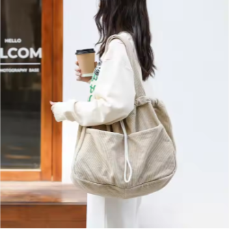 Big Capacity Portable Corduroy Canvas Tote Bag Women's Comfortable Shoulder Cloth Bag with Stylish Design