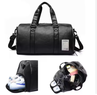 2024 custom new fashion double business black model men leather travel bag