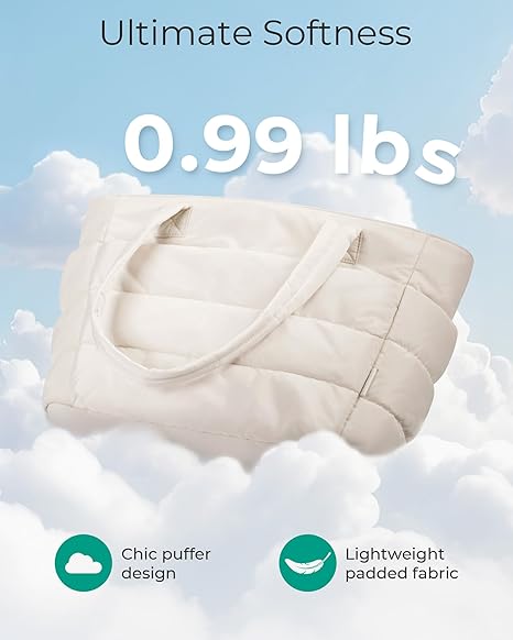 Tote Bag for Women, Lightweight Puffy Tote Bag with Compartments, Quilted Shoulder Bag Handbag for Travel, Work