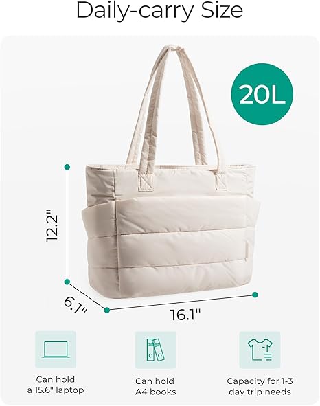 Tote Bag for Women, Lightweight Puffy Tote Bag with Compartments, Quilted Shoulder Bag Handbag for Travel, Work