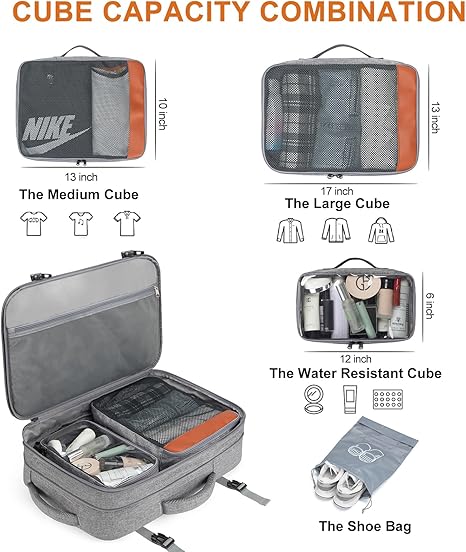 Travel Laptop Backpack,42L Carry on Luggage, Flight Approved Expandable Backpack,Business Anti Theft Weekender Bags for Women Men, Water Resistant Expandable Backpacks With 4 Packing Cubes