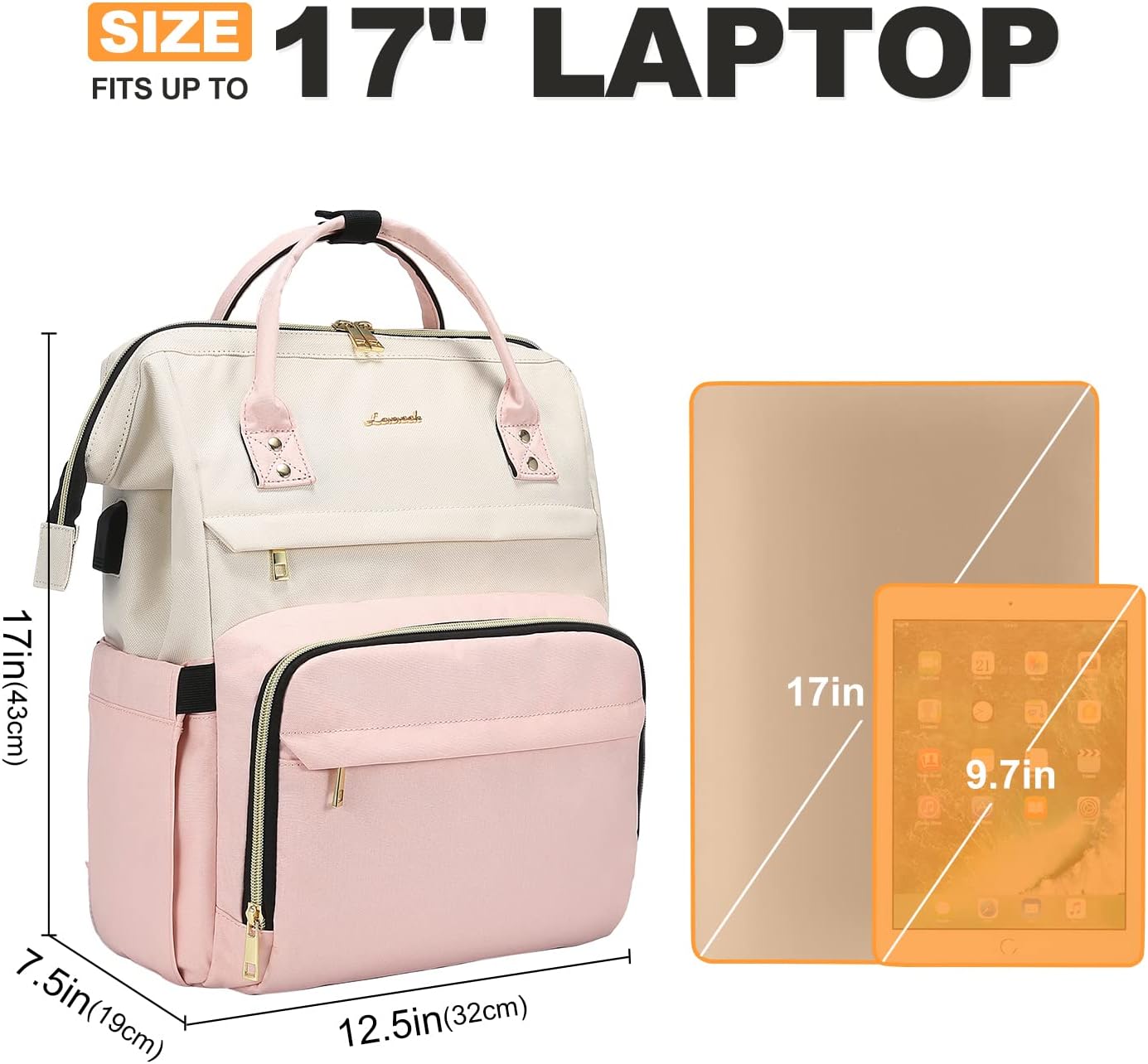 Laptop Backpack for Women, 17-inch Large Capacity Fashion Work Computer Backpacks Purse, Travel Business Bags, Doctor Nurse Backpack, Beige-Pink