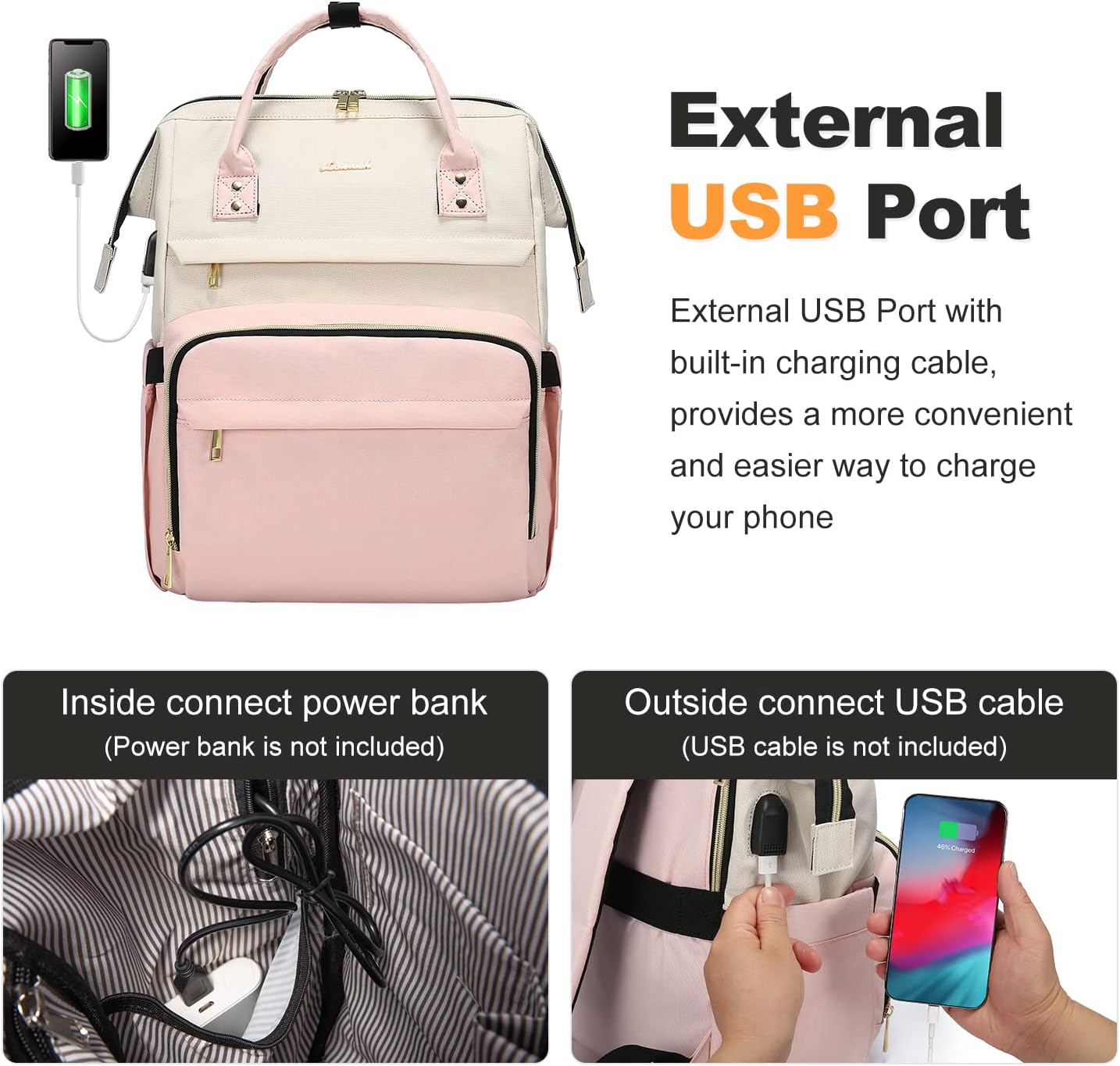 Laptop Backpack for Women, 17-inch Large Capacity Fashion Work Computer Backpacks Purse, Travel Business Bags, Doctor Nurse Backpack, Beige-Pink