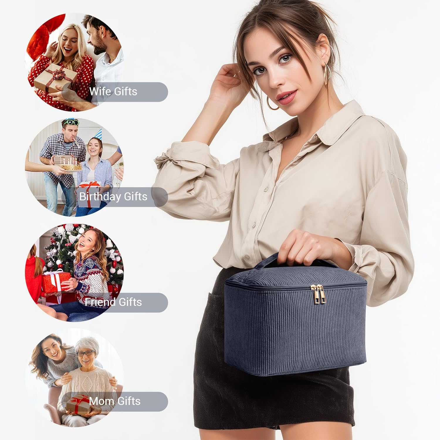 Makeup Bag Cosmetic Bag Large Capacity with Handle Make Up Bags with Mesh Pocket, Travel Makeup Bag for Women