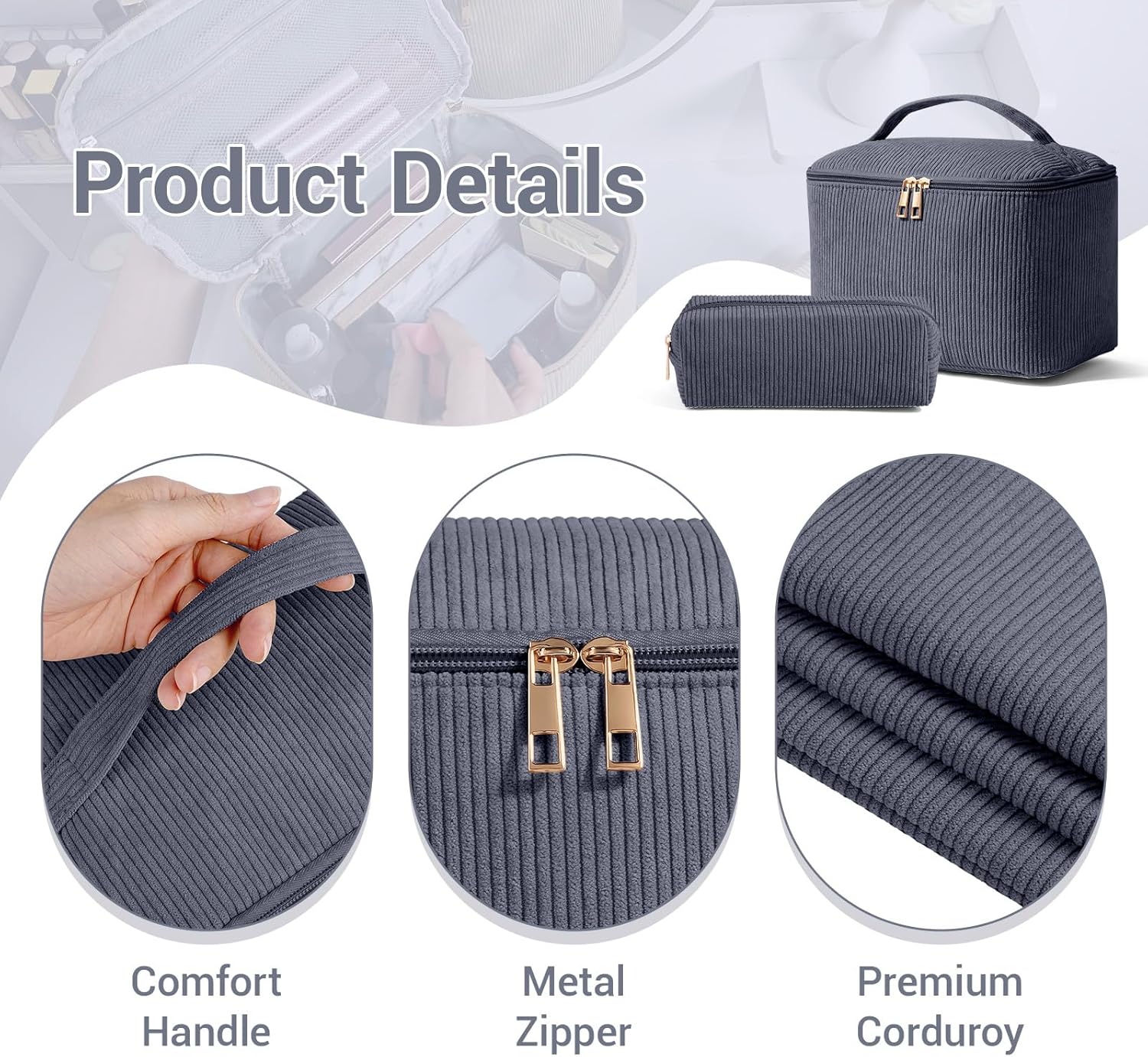 Makeup Bag Cosmetic Bag Large Capacity with Handle Make Up Bags with Mesh Pocket, Travel Makeup Bag for Women