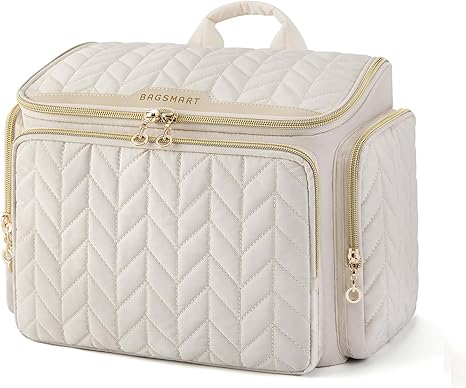 Travel Toiletry Bag, Large Wide-open Travel Bag for Toiletries, Makeup Cosmetic Travel Bag with Handle-Beige
