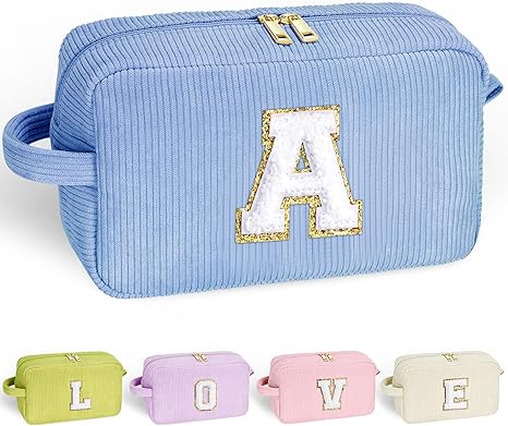 Makeup Bag for Girls Women - Mothers Day Gifts, Personalized Initial Pink Cosmetic Bag Makeup Pouch Organizer, Personalized Birthday Gifts for Women Teen Girl Kids Daughter Letter A