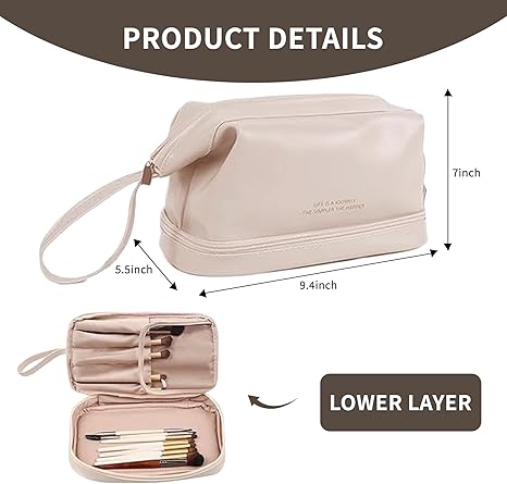 Large Capacity Makeup Bag, Portable Makeup Bag Waterproof PU Leather Plaid Makeup Storage Bag, Cosmetic Travel Storage Bag