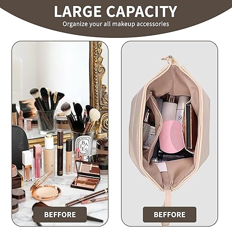 Large Capacity Makeup Bag, Portable Makeup Bag Waterproof PU Leather Plaid Makeup Storage Bag, Cosmetic Travel Storage Bag