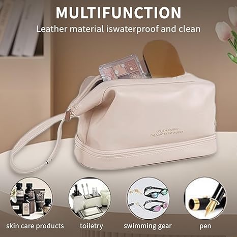 Large Capacity Makeup Bag, Portable Makeup Bag Waterproof PU Leather Plaid Makeup Storage Bag, Cosmetic Travel Storage Bag