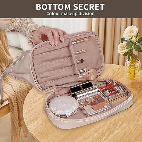 Large Capacity Makeup Bag, Portable Makeup Bag Waterproof PU Leather Plaid Makeup Storage Bag, Cosmetic Travel Storage Bag
