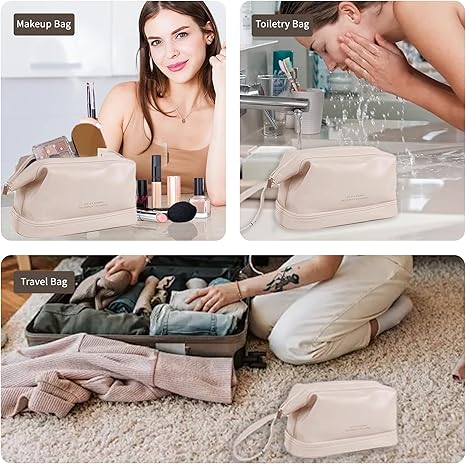 Large Capacity Makeup Bag, Portable Makeup Bag Waterproof PU Leather Plaid Makeup Storage Bag, Cosmetic Travel Storage Bag
