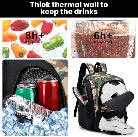 Soccer Backpack with Ball Holder,Youth soccer Bag for Basketball,Volleyball-Includes Separate Shoe Compartment&and Insulation