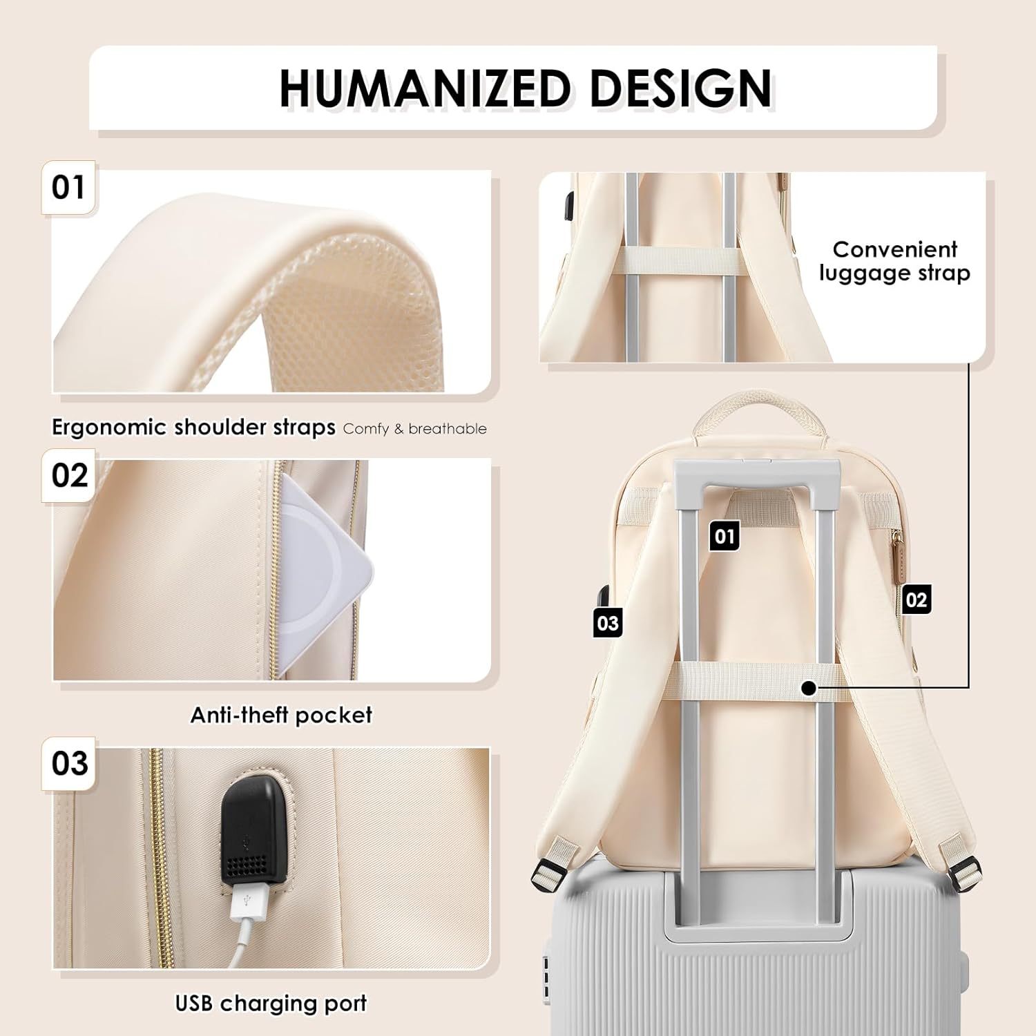 Laptop Backpack for Women,Travel Backpack with Laptop Compartment,Casual Daypack College Bookbag Computer Backpack for Work with Small Organizer Bag