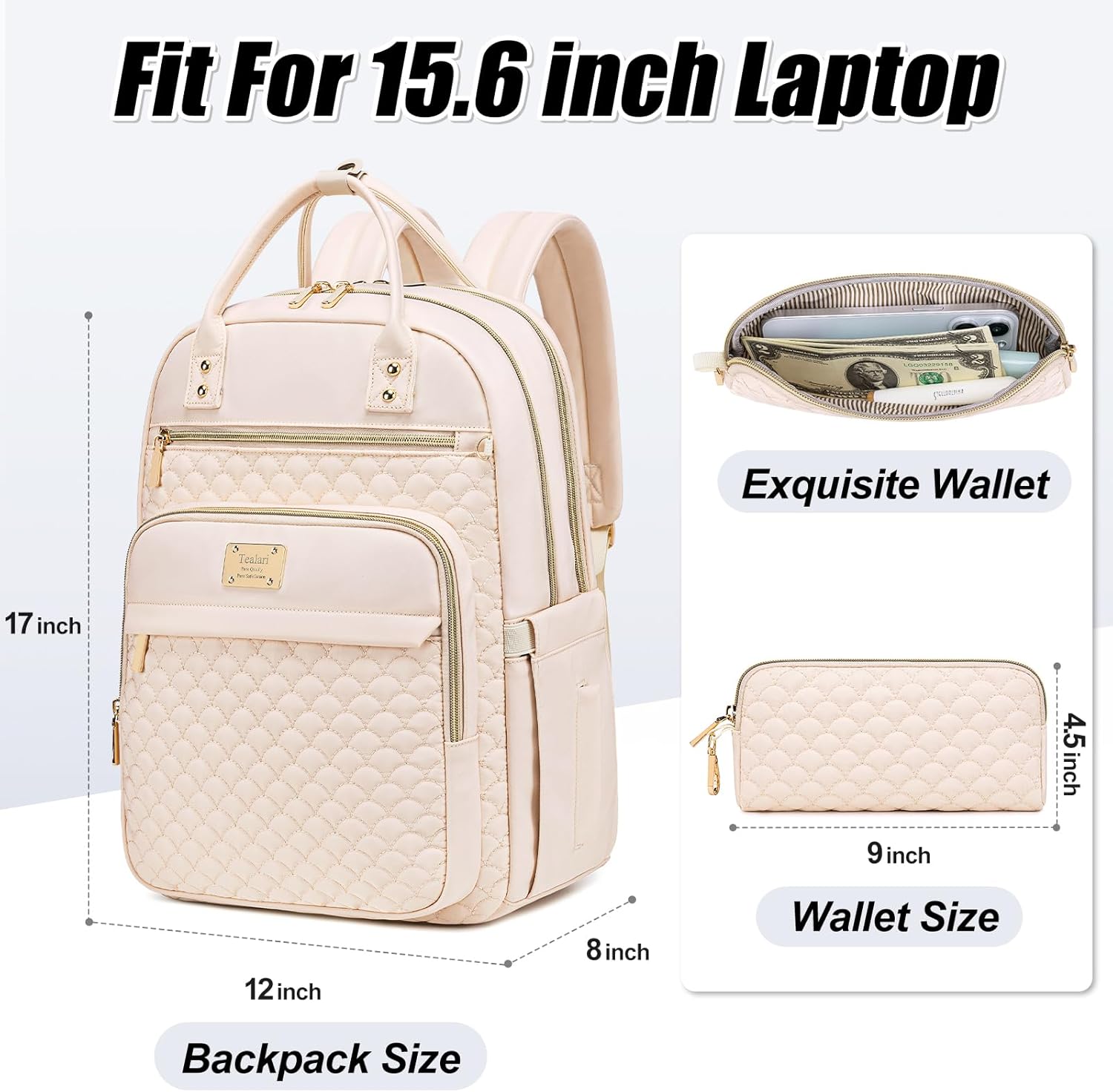 Laptop Backpack for Women,15.6 Inch Laptop Backpack for Work,Water Resistant Travel Backpack,College Bookbag with Wallet 