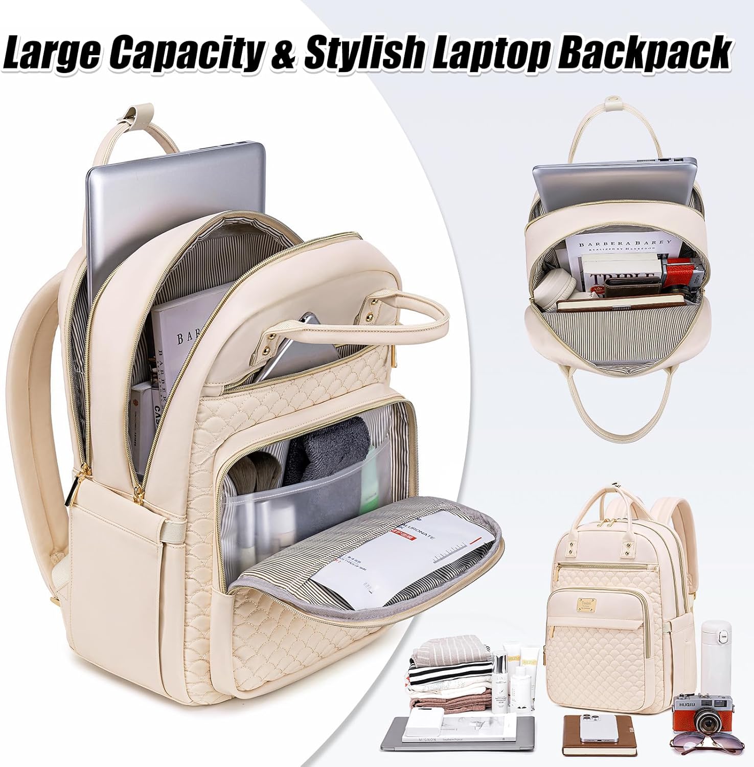 Laptop Backpack for Women,15.6 Inch Laptop Backpack for Work,Water Resistant Travel Backpack,College Bookbag with Wallet 