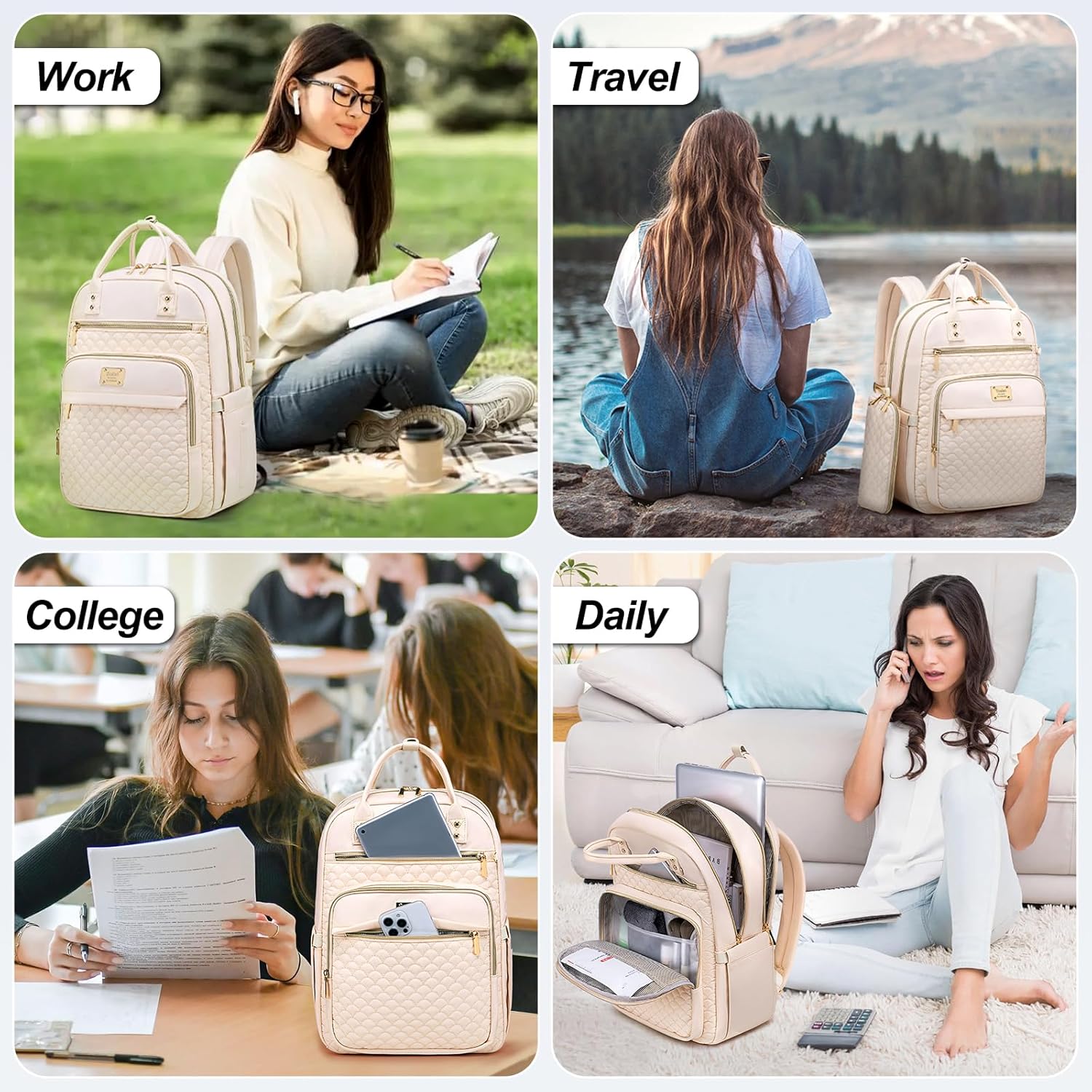 Laptop Backpack for Women,15.6 Inch Laptop Backpack for Work,Water Resistant Travel Backpack,College Bookbag with Wallet 