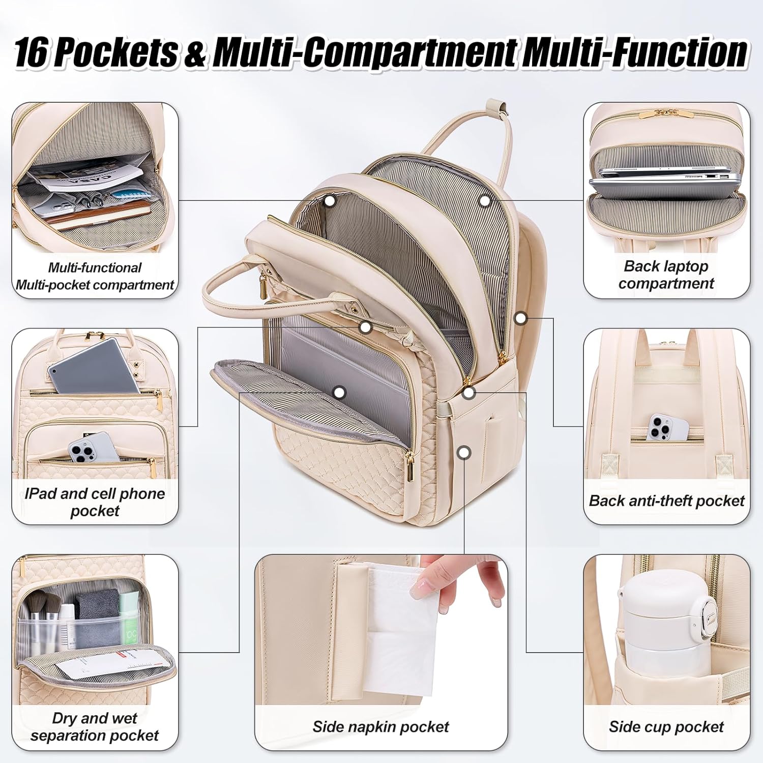 Laptop Backpack for Women,15.6 Inch Laptop Backpack for Work,Water Resistant Travel Backpack,College Bookbag with Wallet 