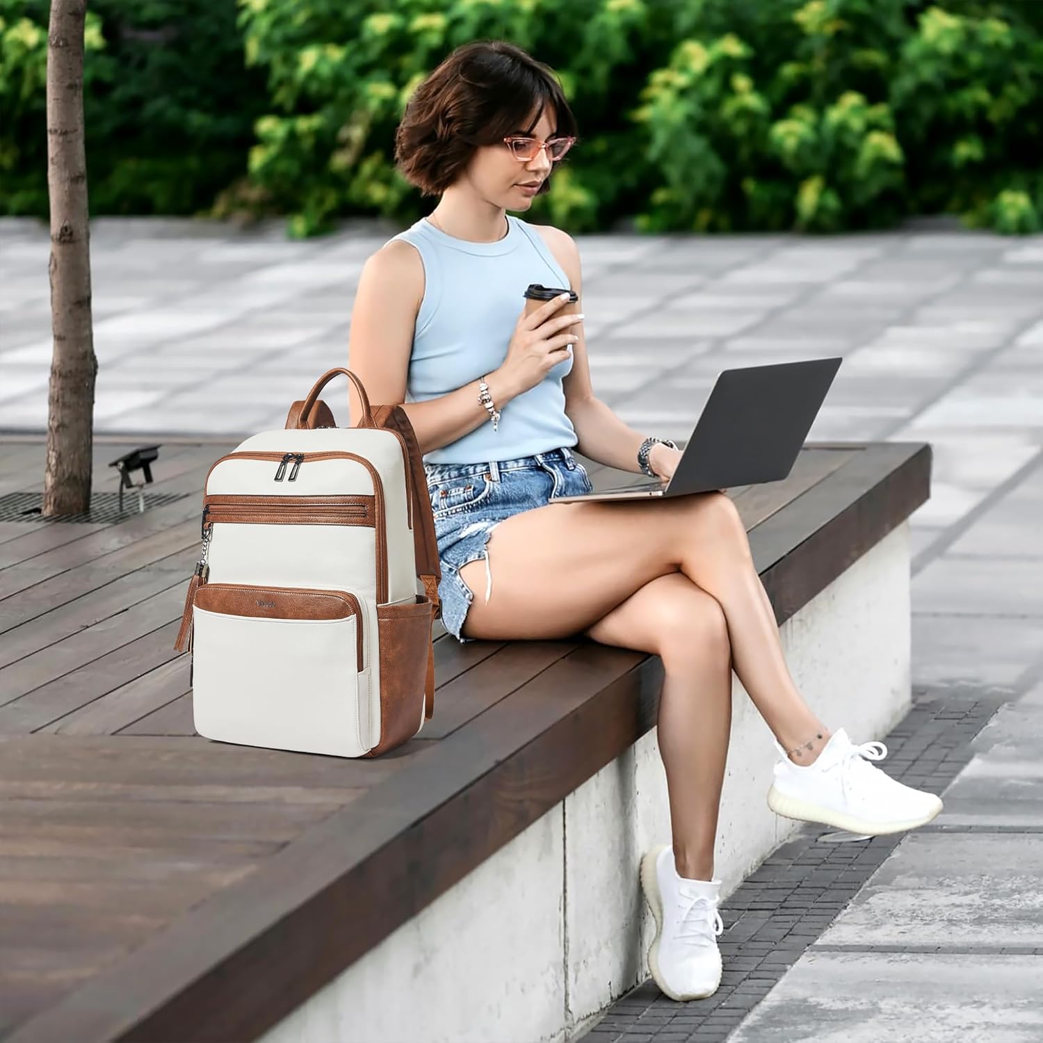 Laptop Backpack for Women 15.6 inch Laptop Leather Backpack Fashion Computer Backpacks for Work Travel College