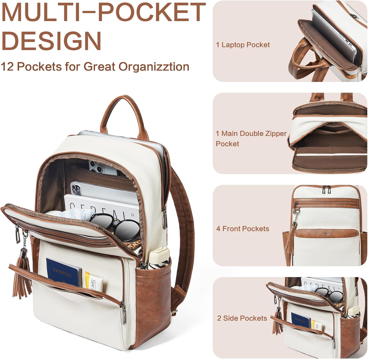 Laptop Backpack for Women 15.6 inch Laptop Leather Backpack Fashion Computer Backpacks for Work Travel College