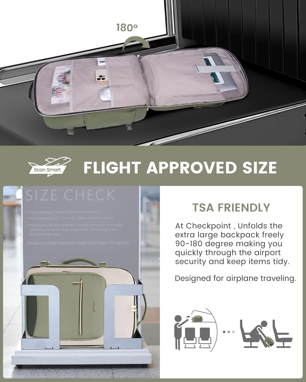 LOVEVOOK 40L Travel Backpack for Women & Men, Large Carry on Backpack for Airplanes with 3 Packing Cubes, TSA Personal Item Travel Bag fits 17