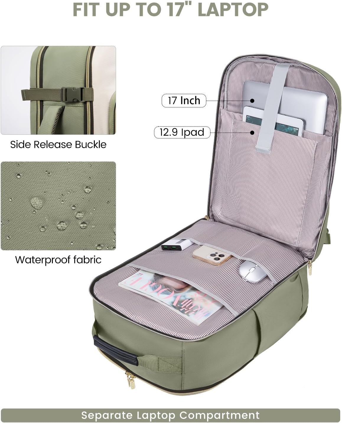 LOVEVOOK 40L Travel Backpack for Women & Men, Large Carry on Backpack for Airplanes with 3 Packing Cubes, TSA Personal Item Travel Bag fits 17