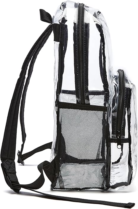 Transparent School Backpack, With Water-Resistant PVC Plastic Material and Ruggedly Reinforced Shoulder Straps, Clear