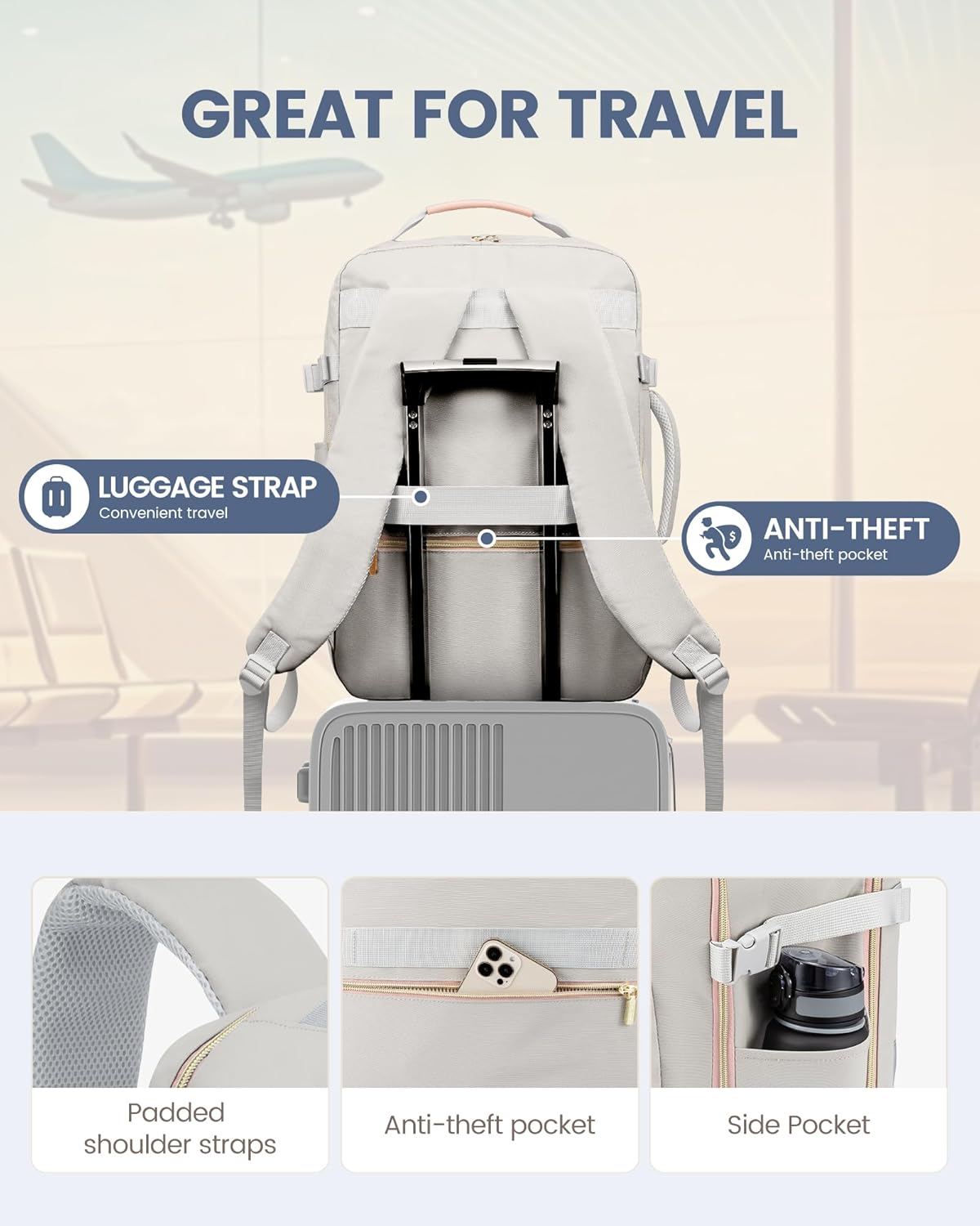 Carry on Travel Backpack, 40L Waterproof Large 17inch Laptop Luggage Daypack as Personal Item Flight Approved, Business Weekender Overnight with 3 Packing Cubes