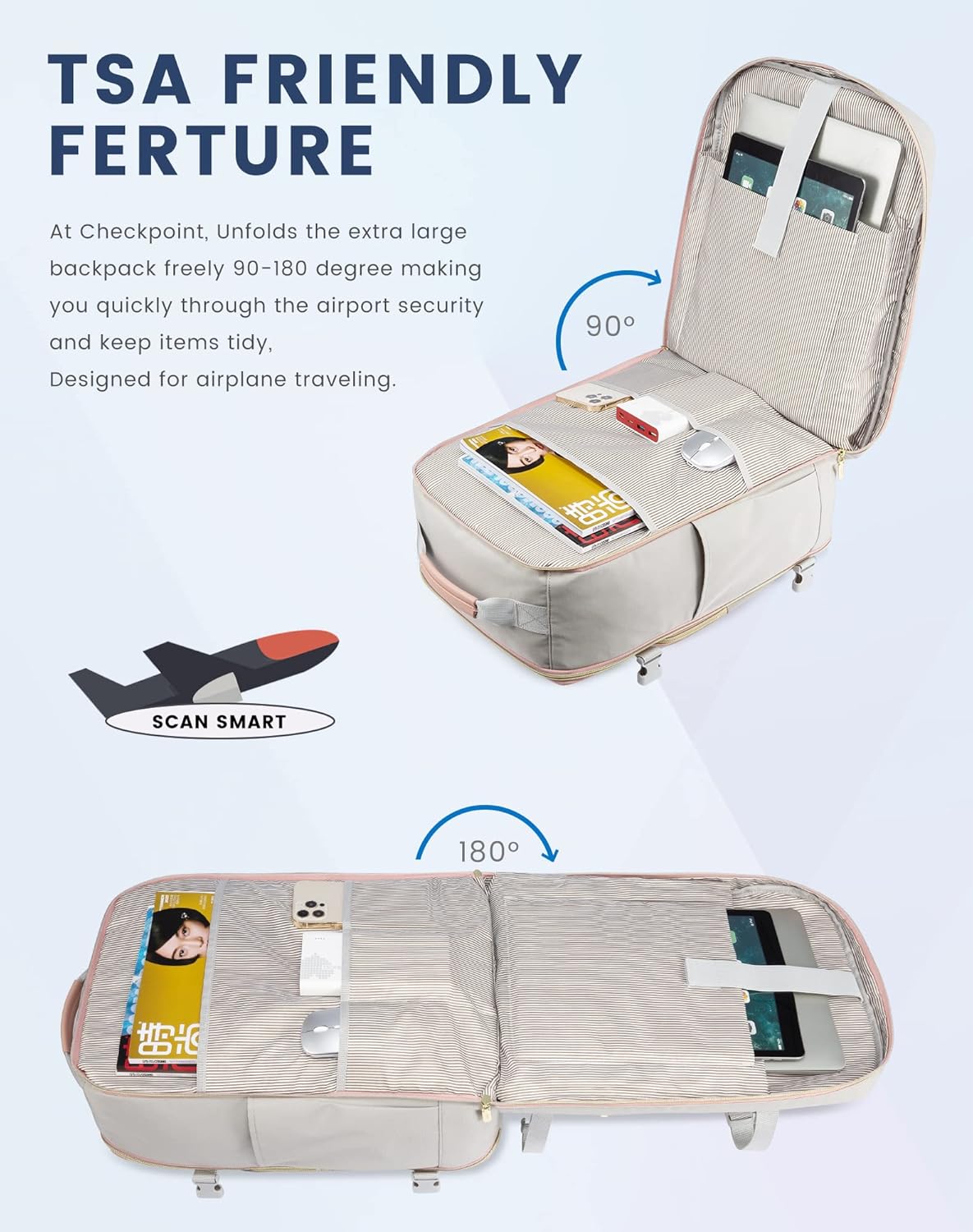 Carry on Travel Backpack, 40L Waterproof Large 17inch Laptop Luggage Daypack as Personal Item Flight Approved, Business Weekender Overnight with 3 Packing Cubes