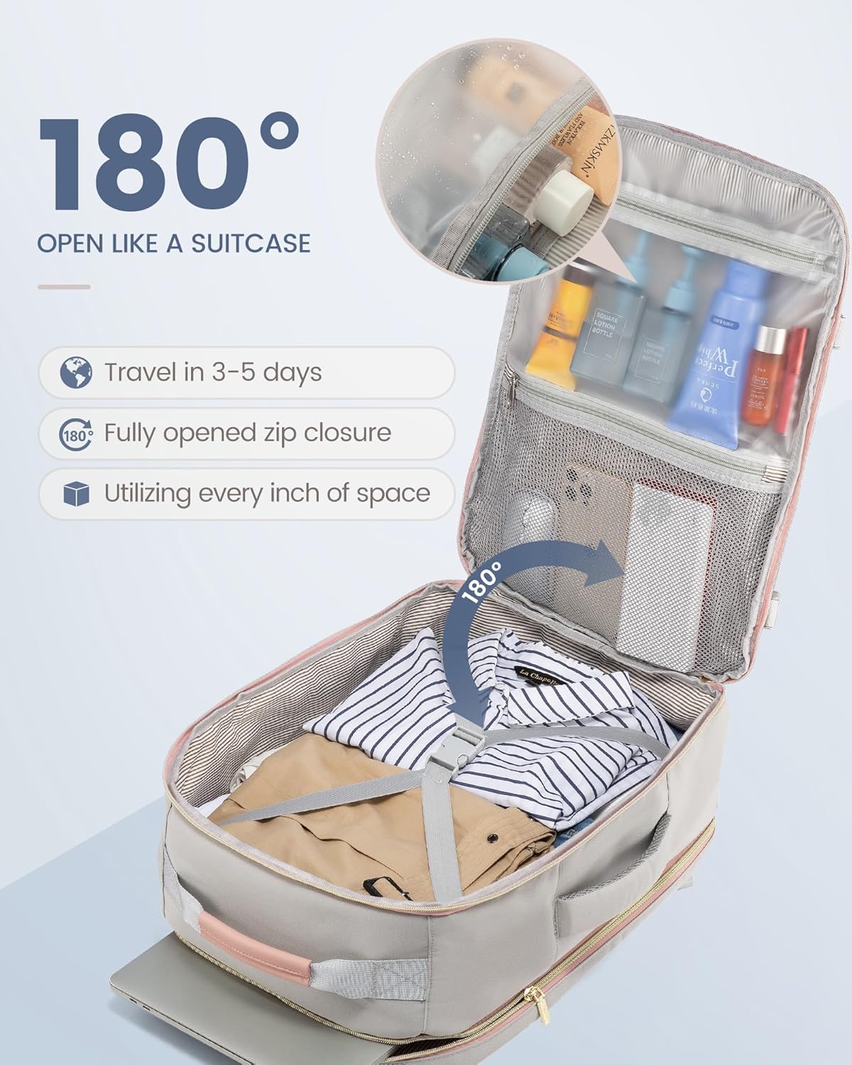 Carry on Travel Backpack, 40L Waterproof Large 17inch Laptop Luggage Daypack as Personal Item Flight Approved, Business Weekender Overnight with 3 Packing Cubes