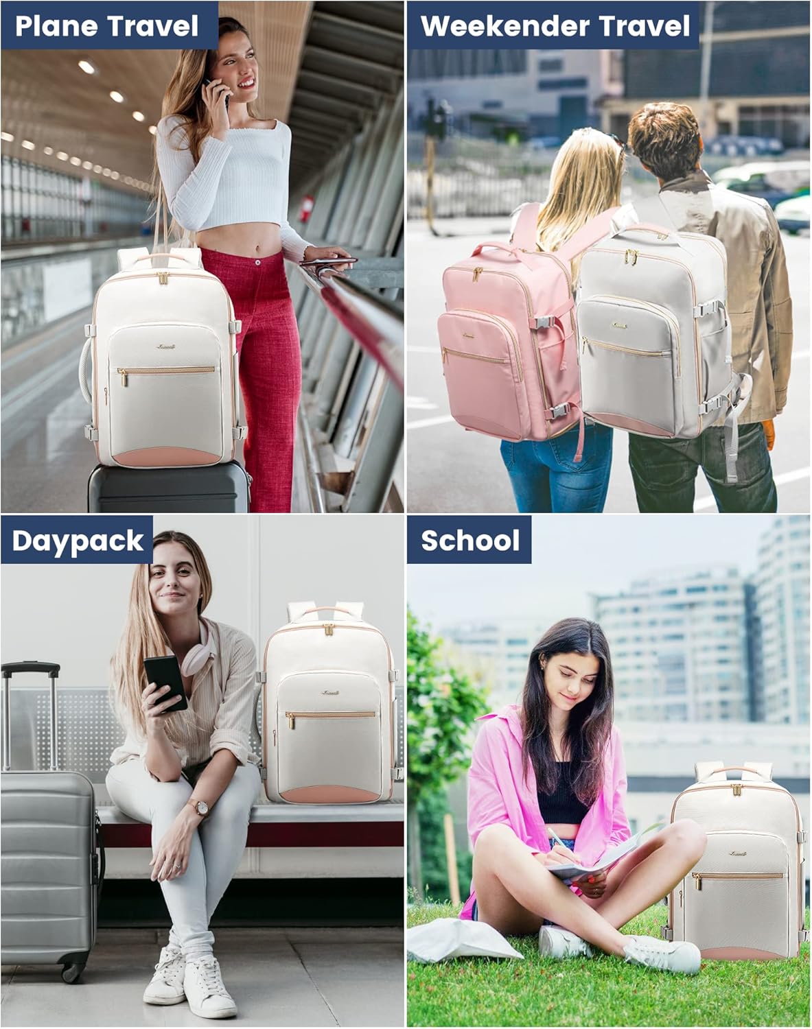 Carry on Travel Backpack, 40L Waterproof Large 17inch Laptop Luggage Daypack as Personal Item Flight Approved, Business Weekender Overnight with 3 Packing Cubes