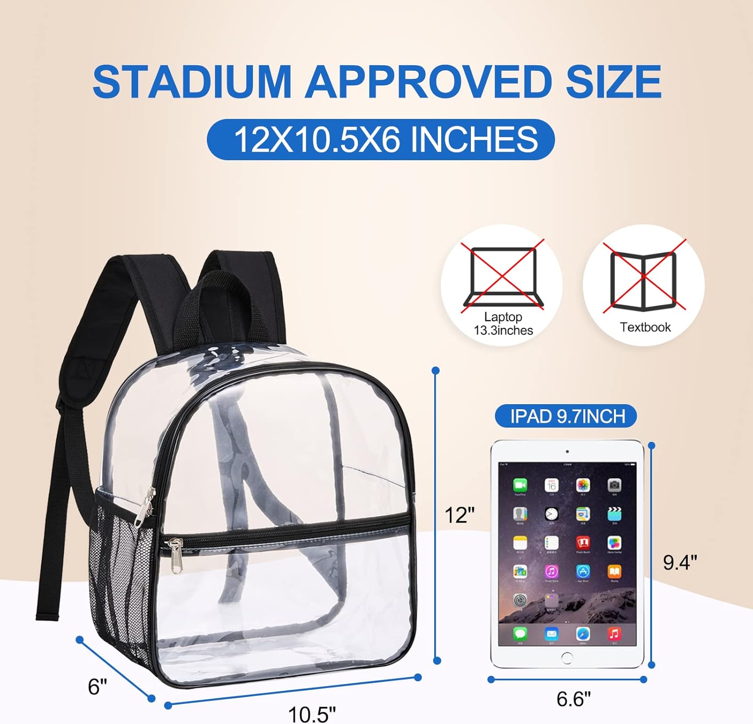 lear Backpack for Stadium Approved 12×6×12, Water proof Clear Bag for Stadium Events and Concert Work Sport Event