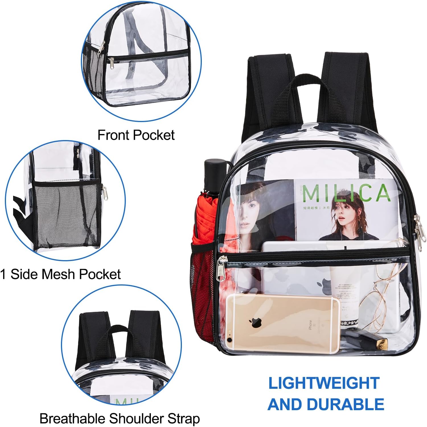 lear Backpack for Stadium Approved 12×6×12, Water proof Clear Bag for Stadium Events and Concert Work Sport Event